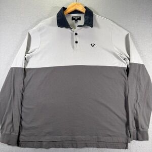 True Religion Colorblock Long Sleeve Rugby Shirt Men's‎ XL Tall Gray White Logo